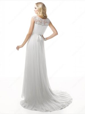 Sheath/Column Scoop Chiffon Asymmetrical Pleats Wedding Dresses #00020387