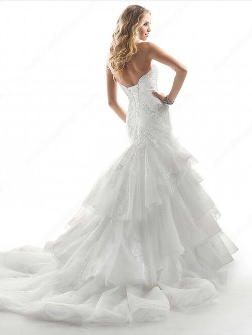Trumpet/Mermaid Sweetheart Tiered Tulle Appliques Lace Expensive Wedding Dresses #00020393