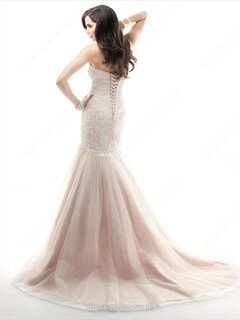 Trumpet/Mermaid Tulle Lace-up Appliques Lace Sweetheart Wedding Dresses #00020394