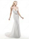 Sheath/Column Halter Chiffon Sweep Train Appliques Wedding Dresses #00020401