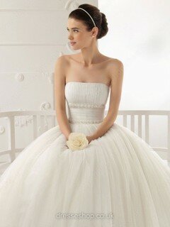 Ball Gown Strapless Tulle Tea-length Ruffles Wedding Dresses #00012125