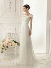 Promotion Sheath/Column White Tulle Flower(s) Off-the-shoulder Wedding Dresses #00012131