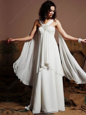 Empire Straps Chiffon Floor-length Appliques Wedding Dresses #00015985