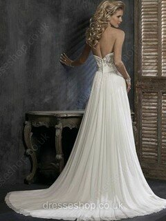 A-line Sweetheart Chiffon Court Train Appliques Wedding Dresses #00016001