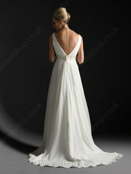 Pretty Empire Ivory Chiffon Ruffles V-neck Wedding Dresses #00016042
