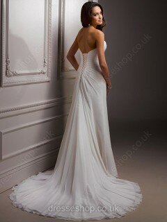 Sheath/Column Sweetheart Chiffon Court Train Flower(s) Wedding Dresses #00016071