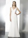 Sheath/Column V-neck Satin Sweep Train Beading Wedding Dresses #00016112