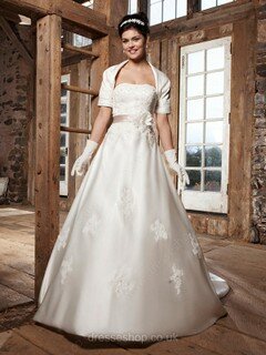 Perfect Ball Gown Ivory Satin Sashes / Ribbons Court Train Wedding Dresses #00016135