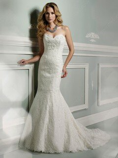 Trumpet/Mermaid Exclusive Ivory Lace with Appliques Lace Sweep Train Wedding Dress #00016138