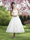 Ball Gown Strapless Organza Satin Tea-length Flower(s) Wedding Dresses #00016317