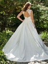 White V-neck Satin Appliques Lace Open Back Ball Gown Wedding Dresses #00016353