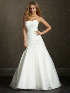 White Princess Organza Appliques Lace Strapless Sweet Wedding Dresses #00016367