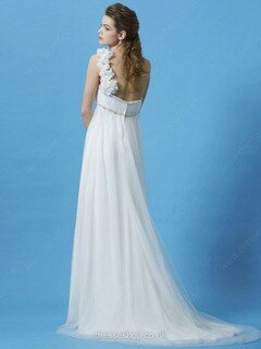 Empire One Shoulder Tulle Sweep Train Flower(s) Wedding Dresses #00016453
