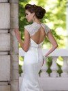 Cap Straps Sheath/Column V-neck White Satin Lace Open Back Wedding Dresses #00016499
