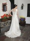 Court Train White Satin Appliques Lace V-neck Lace-up Wedding Dresses #00016621