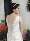 Court Train White Satin Appliques Lace V-neck Lace-up Wedding Dresses #00016621