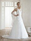 A-line Halter Taffeta Sweep Train Ruched Wedding Dresses #00016622