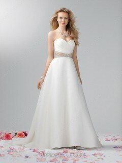 Discount Sweetheart Organza Sweep Train Sashes/Ribbons White Wedding Dresses #00016635