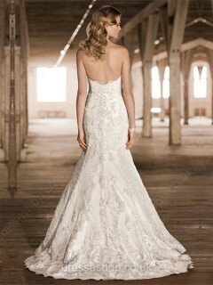 Beautiful Trumpet/Mermaid Ivory Lace Appliques Lace Court Train Wedding Dress #00016746