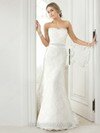 Sheath/Column Strapless Lace Satin Floor-length Sashes / Ribbons Wedding Dresses #00016750