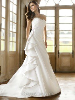 Amazing Sheath/Column White Taffeta Beading Sweetheart Wedding Dress #00016788