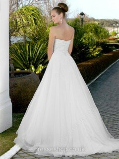 Fashion Sweetheart Sweep Train Appliques Lace White Organza Wedding Dress #00016809