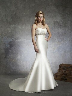 Famous Trumpet/Mermaid Ivory Satin Beading Sweetheart Wedding Dresses #00016821