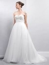 Ball Gown Sweetheart Tulle Satin Sweep Train Beading Wedding Dresses #00016849