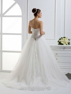 Princess Strapless Crystal Detailing Lace-up White Tulle Wedding Dresses #00017192