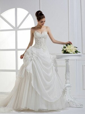 Princess Sweetheart Organza Tulle Chapel Train Flower(s) Wedding Dresses #00017197
