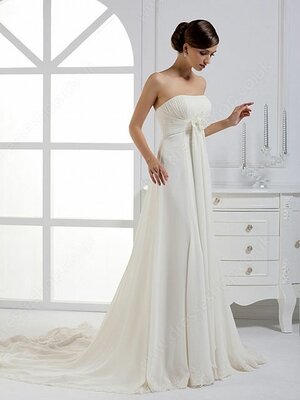 A-line Strapless Chiffon Court Train Lace Wedding Dresses #00017213