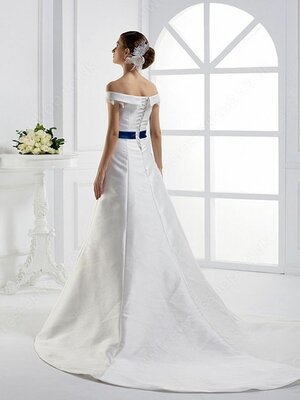 Princess Off-the-shoulder Satin Court Train Lace Wedding Dresses #00017222