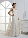 A-line One Shoulder Lace Chiffon Sweep Train Ruffles Wedding Dresses #00017224