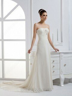 A-line Strapless Chiffon Court Train Appliques Wedding Dresses #00017242