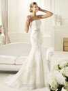 Trumpet/Mermaid Strapless Lace Sweep Train Appliques Wedding Dresses #00018040