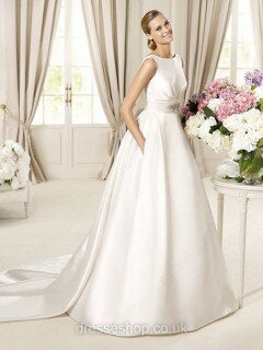 Scoop Neck Satin with Bow Promotion White Detachable Wedding Dress #00018051