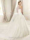 Amazing Scoop Neck Ivory Tulle Appliques Lace Ball Gown Wedding Dresses #00018056