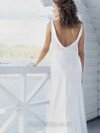 Sheath/Column Open Back White Elastic Woven Satin Ruched V-neck Wedding Dress #00018073