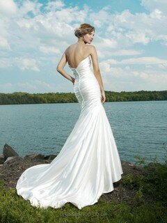 Sexy Sweetheart White Elastic Woven Satin Ruffles Trumpet/Mermaid Wedding Dresses #00018077