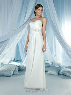 Sheath/Column Sweetheart Chiffon Floor-length Flower(s) Wedding Dresses #00018087