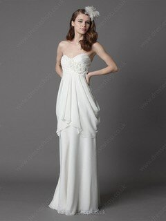 Sheath/Column Sweetheart Chiffon Floor-length Flower(s) Wedding Dresses #00018089