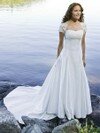 A-line Sweetheart Taffeta Court Train Lace Wedding Dresses #00018098