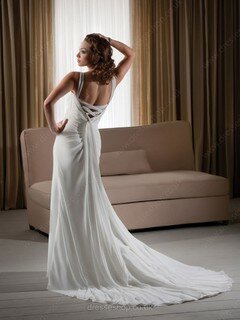 Empire Straps Chiffon Court Train Flower(s) Wedding Dresses #00018103