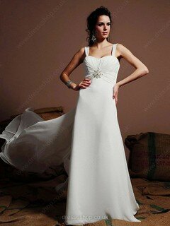 A-line Straps Chiffon Sweep Train Beading Wedding Dresses #00018109