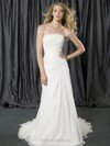 Sheath/Column Strapless Chiffon Court Train Ruffles Wedding Dresses #00018120