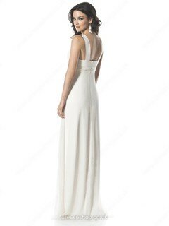 Sheath/Column V-neck Chiffon Floor-length Beading Wedding Dresses #00018121