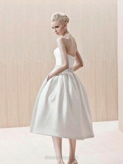 Ball Gown Strapless Satin Tea-length Pockets Wedding Dresses #00018129