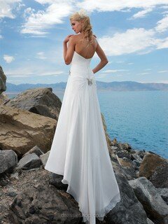 Strapless White Chiffon Beading Sweep Train Exclusive Wedding Dress #00018154