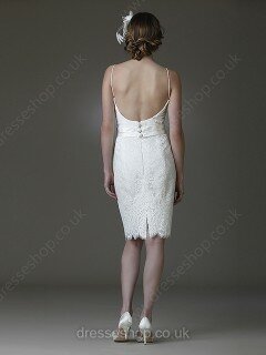 Sheath/Column Spaghetti Straps Lace Short/Mini Sashes / Ribbons Wedding Dresses #00018158