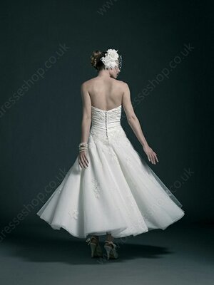 A-line Sweetheart Organza Satin Tea-length Appliques Wedding Dresses #00018165
